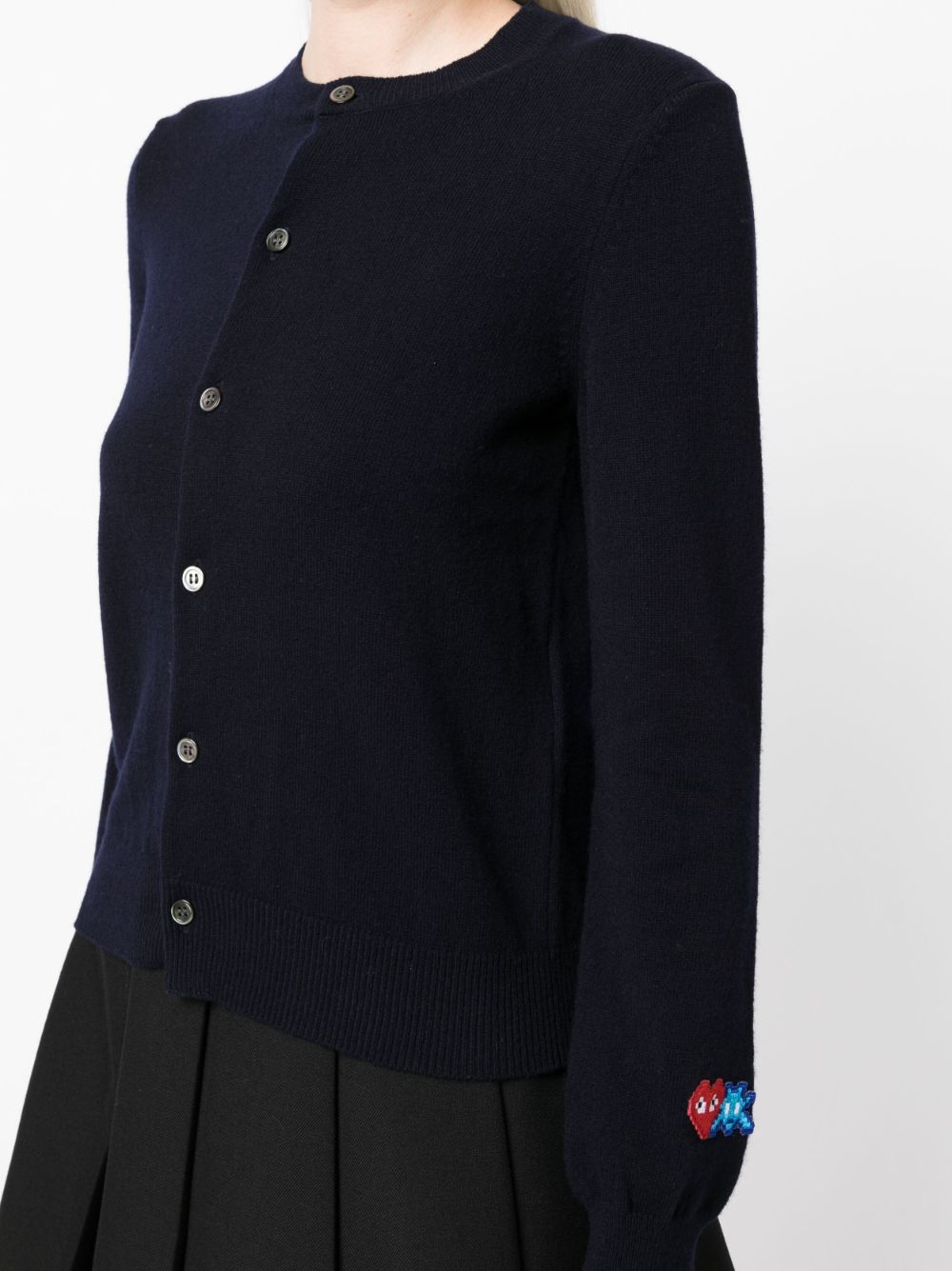 Shop Comme Des Garçons Logo-patch Wool Cardigan In Blue