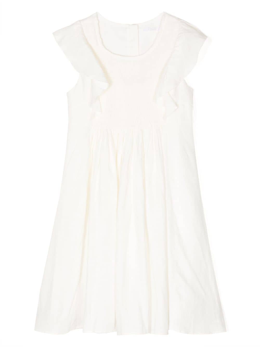 Chloé Teen Girls Ivory Smocked Linen Dress