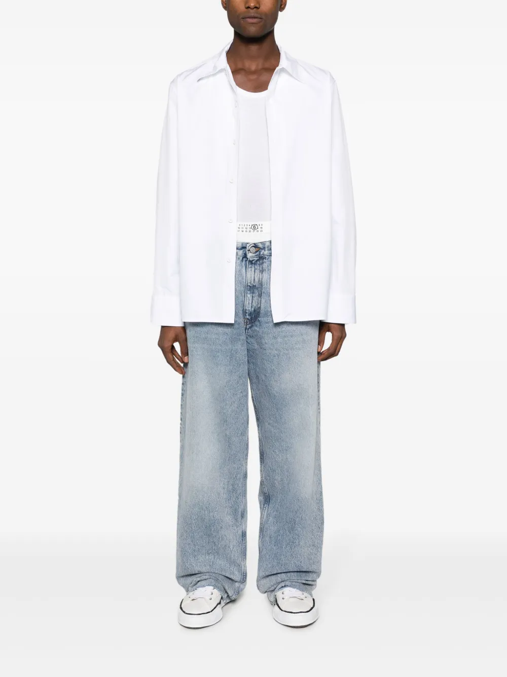 Shop Mm6 Maison Margiela Mid-rise Layered Jeans In Blue