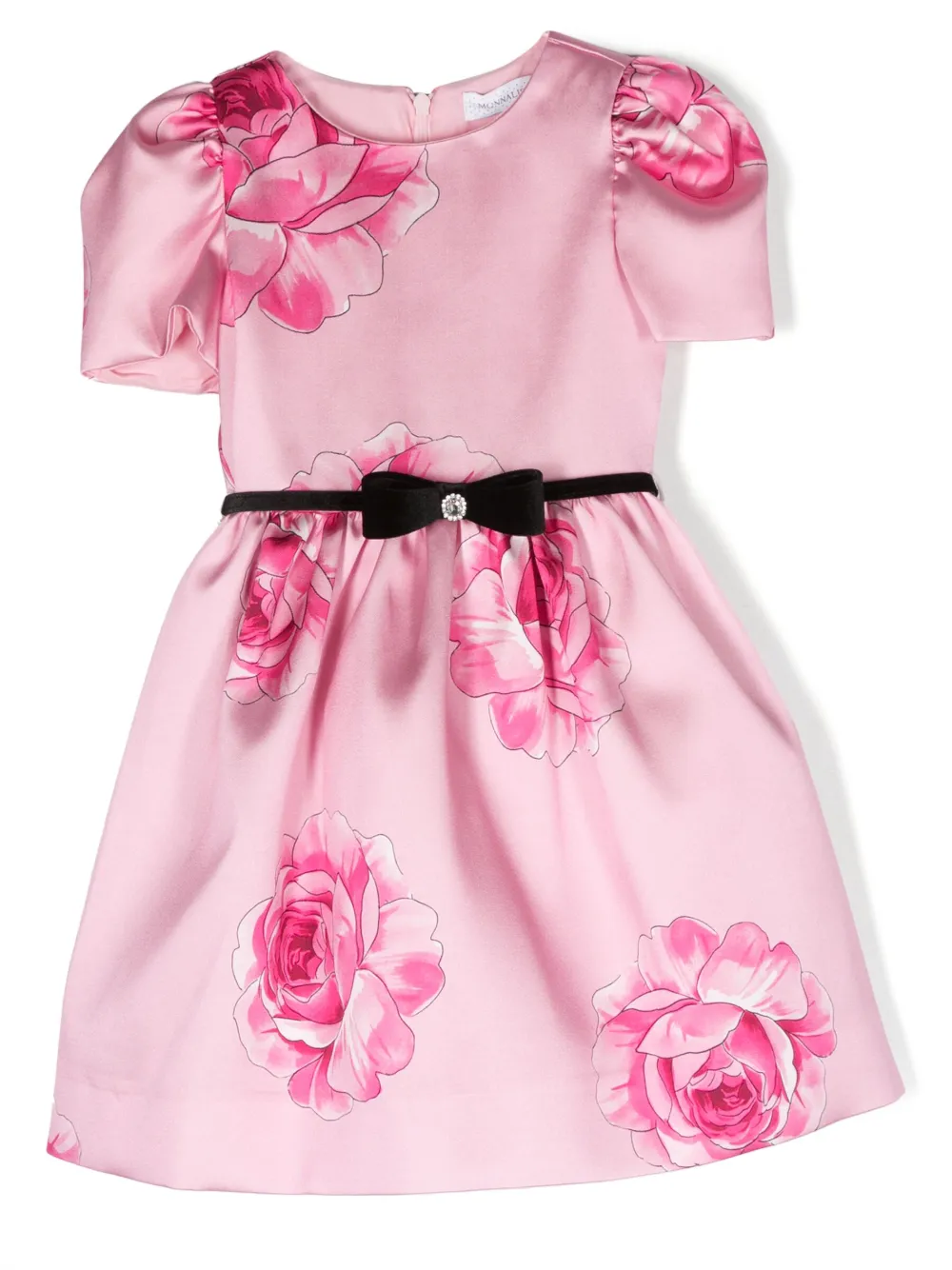Monnalisa Bow-detail Rose-print Dress In Pink