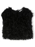 Monnalisa feather-effect short-sleeve top - Black