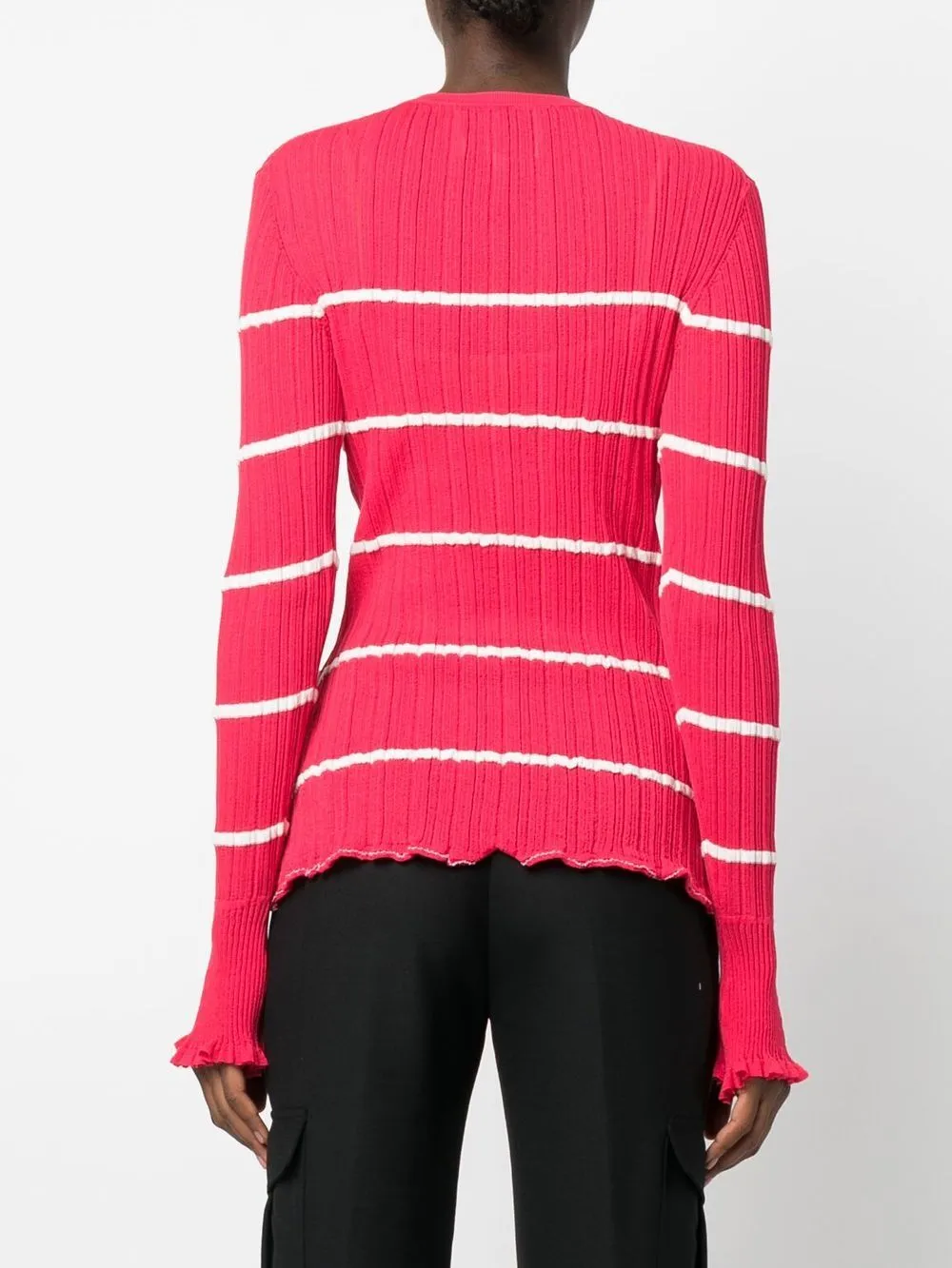 3.1 Phillip Lim Ls Sheer Striped Crewneck Po In Pink
