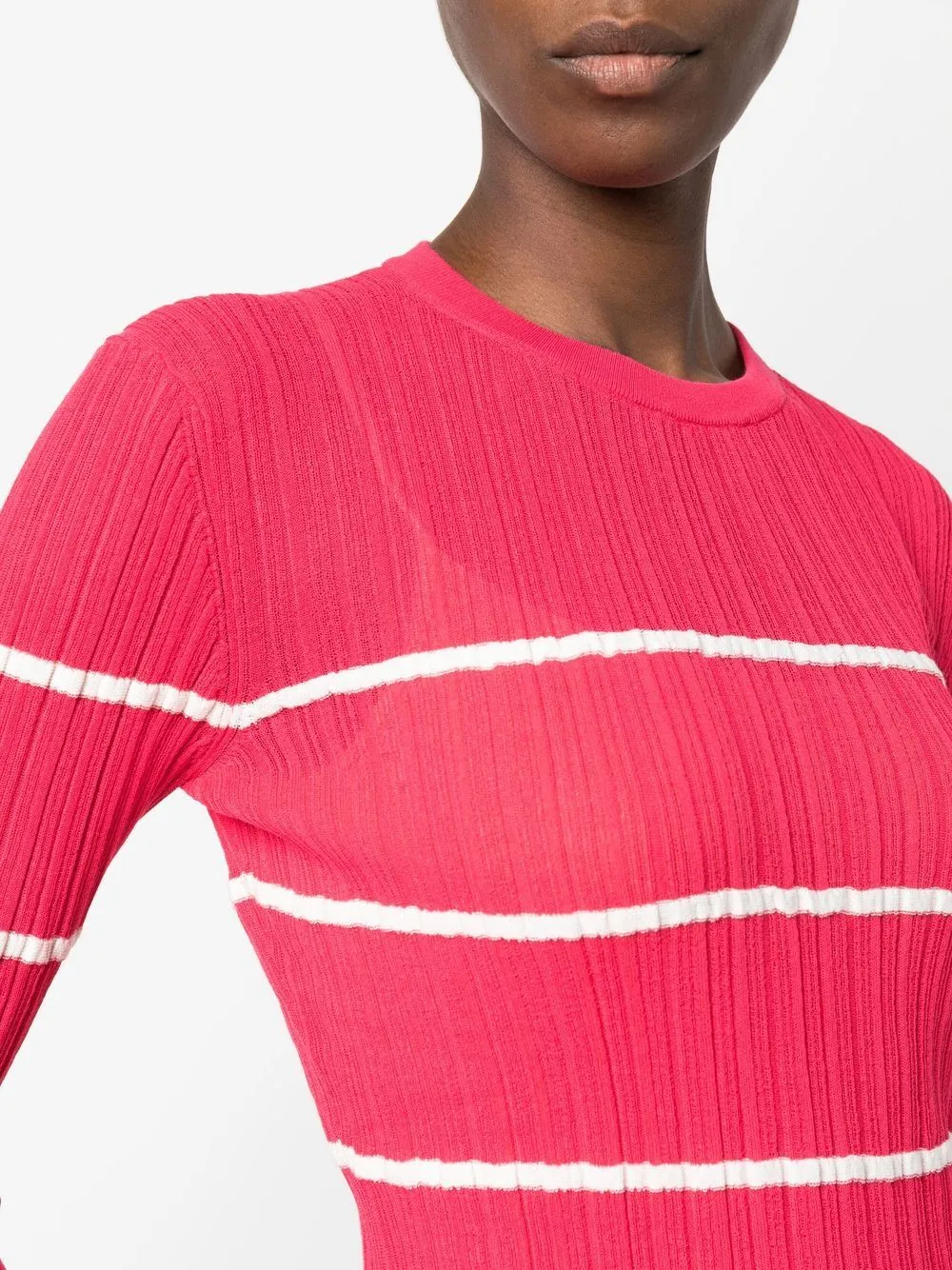 3.1 Phillip Lim Ls Sheer Striped Crewneck Po In Pink
