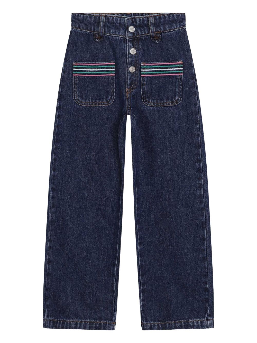 SONIA RYKIEL ENFANT stripe-embroidered wide-leg jeans - Blue