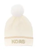 Michael Kors Kids embroidered-logo pompom beanie - Neutrals