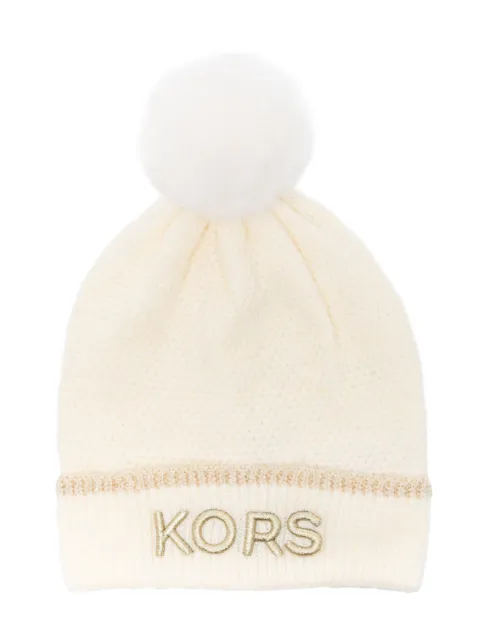 Michael Kors Kids embroidered-logo pompom beanie