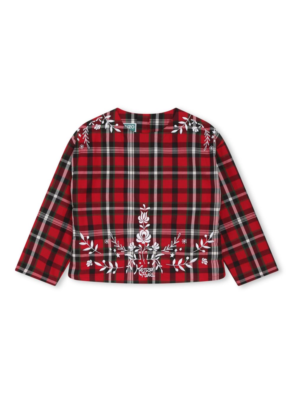 Kenzo Kids' Festive Floral-embroidered Blouse In Red