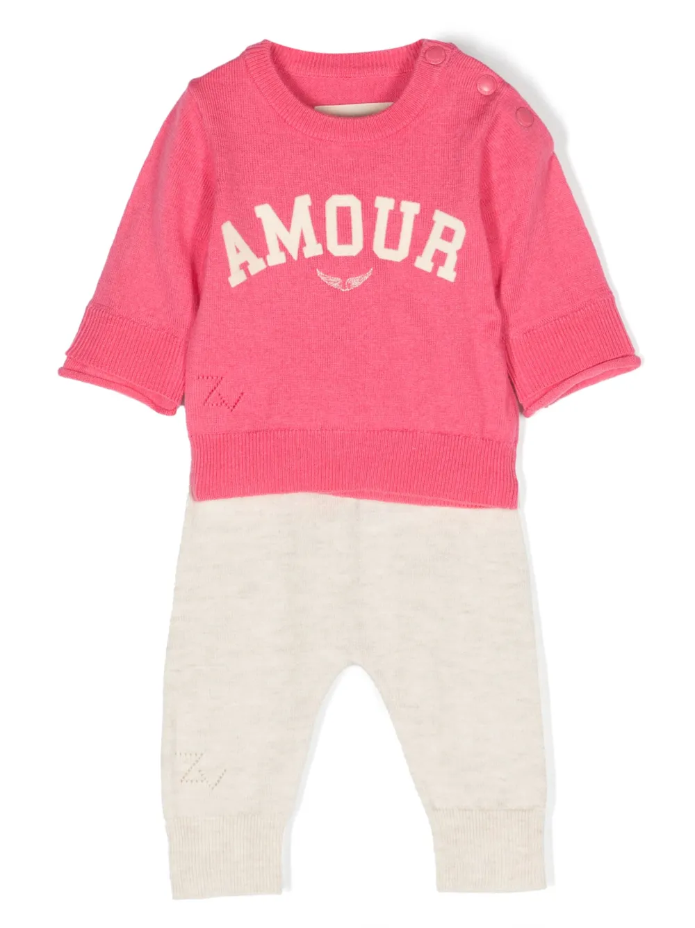 Zadig & Voltaire Kids Amour-print knitted trouser set | Pink | Image 1