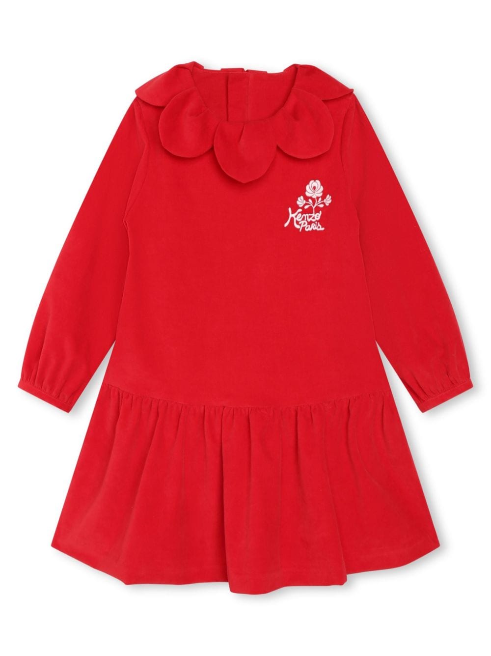 Shop Kenzo Festive Embroidered Velvet Dress In Red