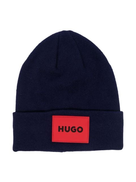 HUGO KIDS logo-patch knitted beanie hat