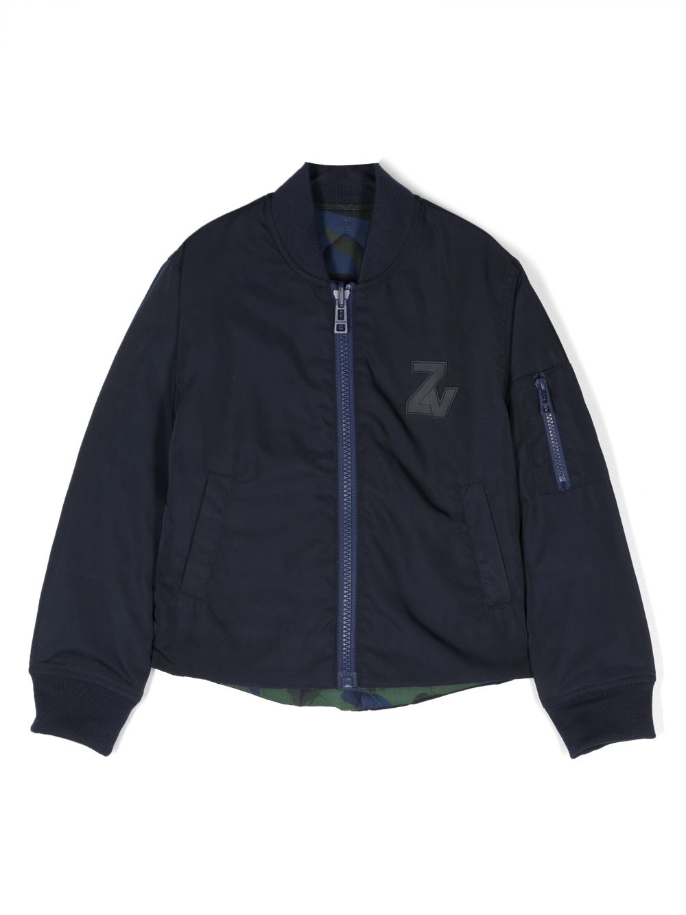 Zadig & Voltaire Kids' Logo-patch Reversible Bomber Jacket In Blue