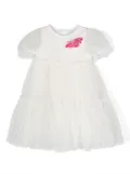 Monnalisa rose-appliqué tulle dress - White