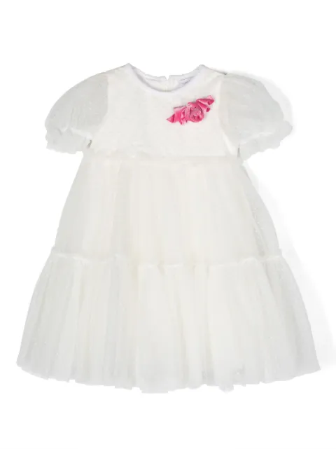Monnalisa rose-appliqué tulle dress