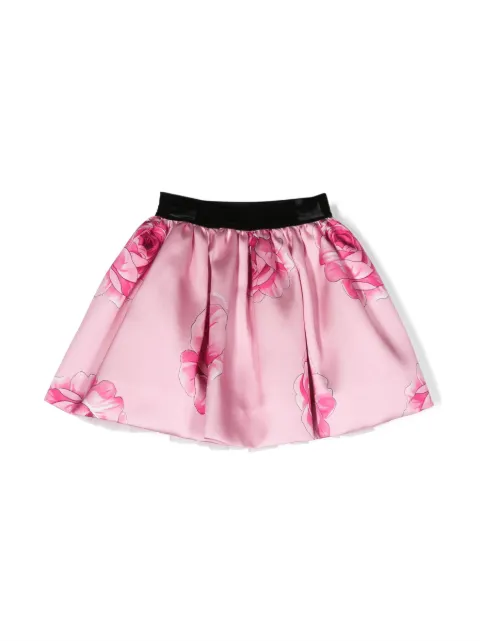 Monnalisa rose-print satin-finish skirt
