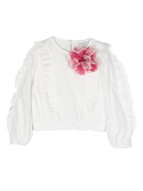 Monnalisa flora-appliqué ruffled blouse