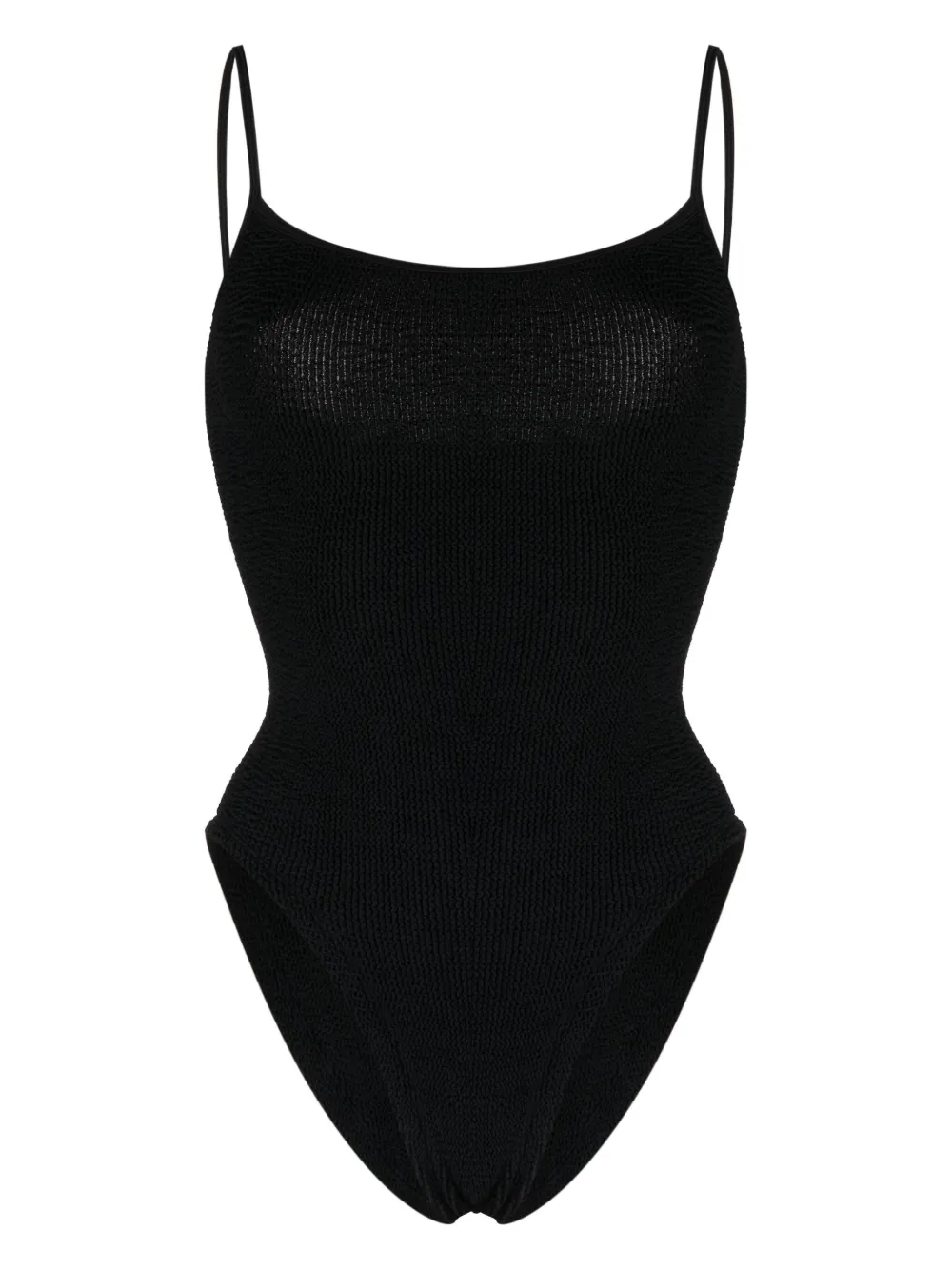 Hunza G Pamela Square-neck Crinkle-knit Swimsuit In Black