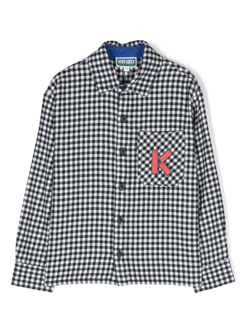 Kenzo Kids' Logo-patch Check-print Shirt In Blue