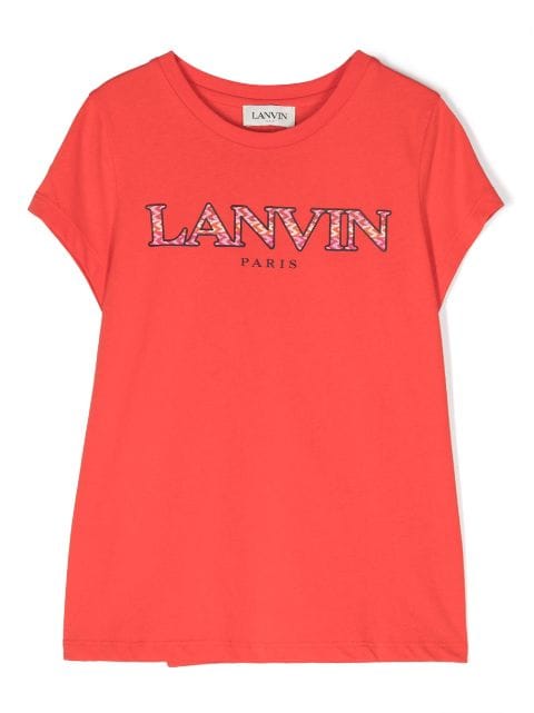 Lanvin Enfant تيشيرت قطن عضوي بأبليكة شعار الماركة