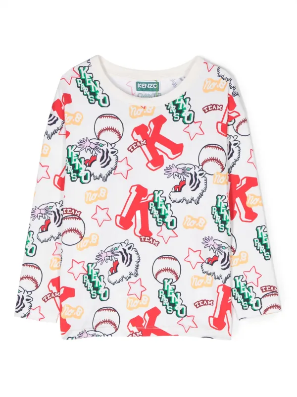 Kenzo Kids graphic print stretch cotton T shirt White FARFETCH SG