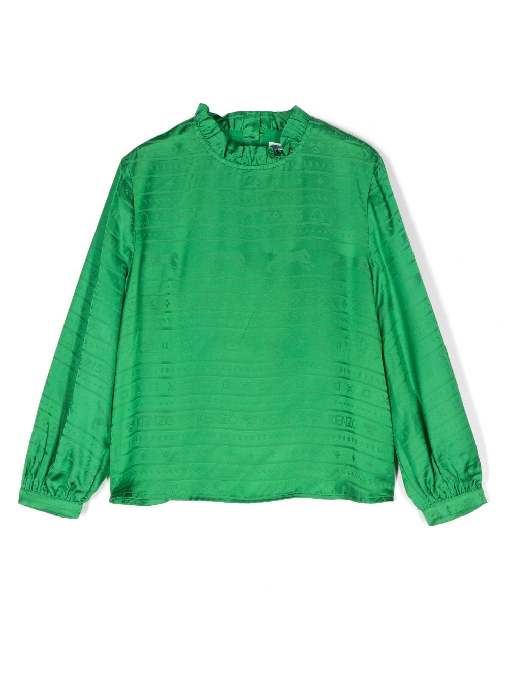 Kenzo Kids' Long-sleeve Patterned-jacquard Blouse In Green