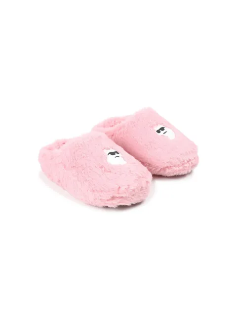 Karl Lagerfeld Kids logo-patch faux-fur slippers 