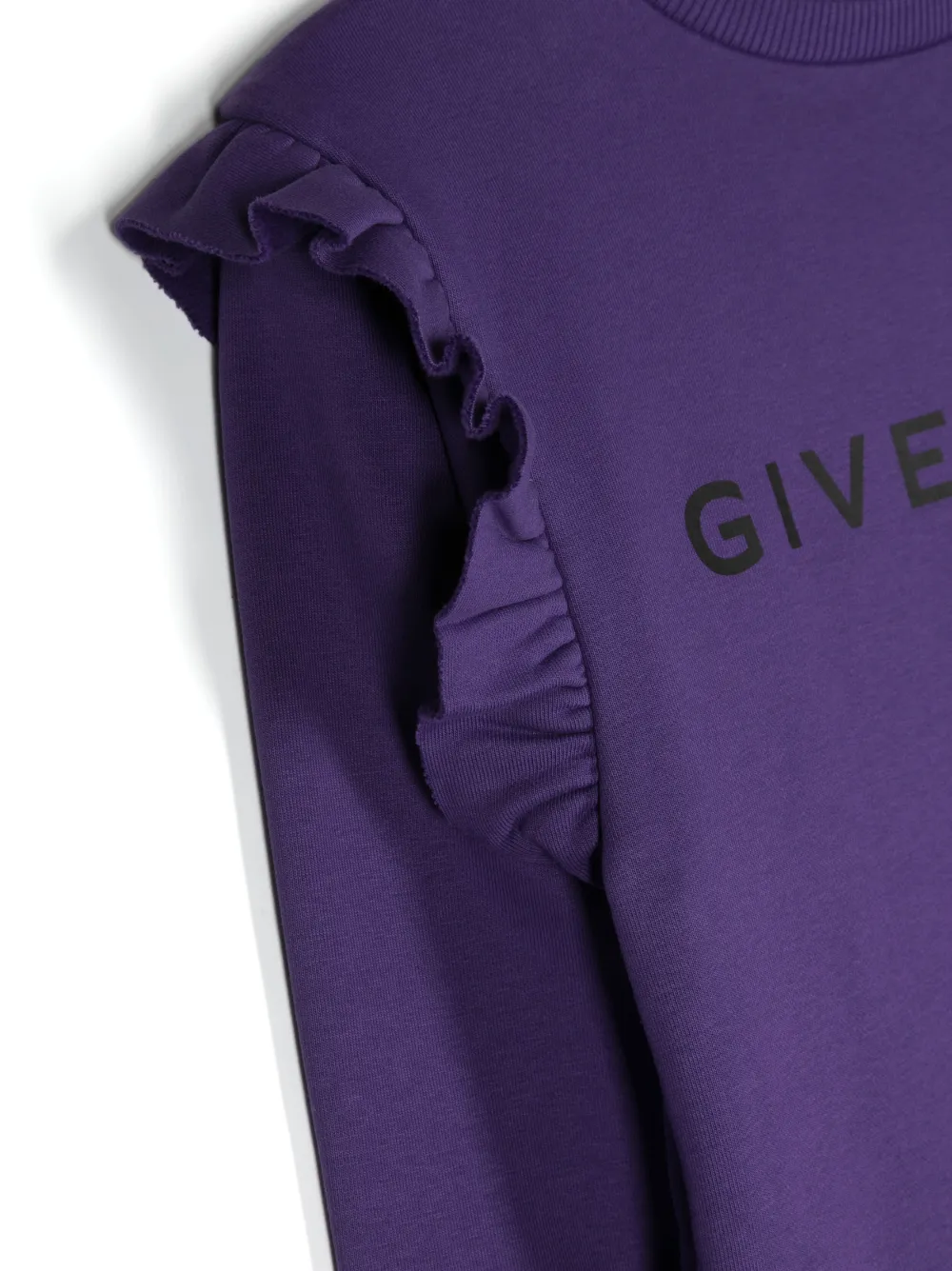 Shop Givenchy Logo-print Ruffle-trim Sweatshirt Dress In Purple