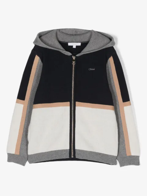 Chloé Kids colour-block zip-up hooded jacket