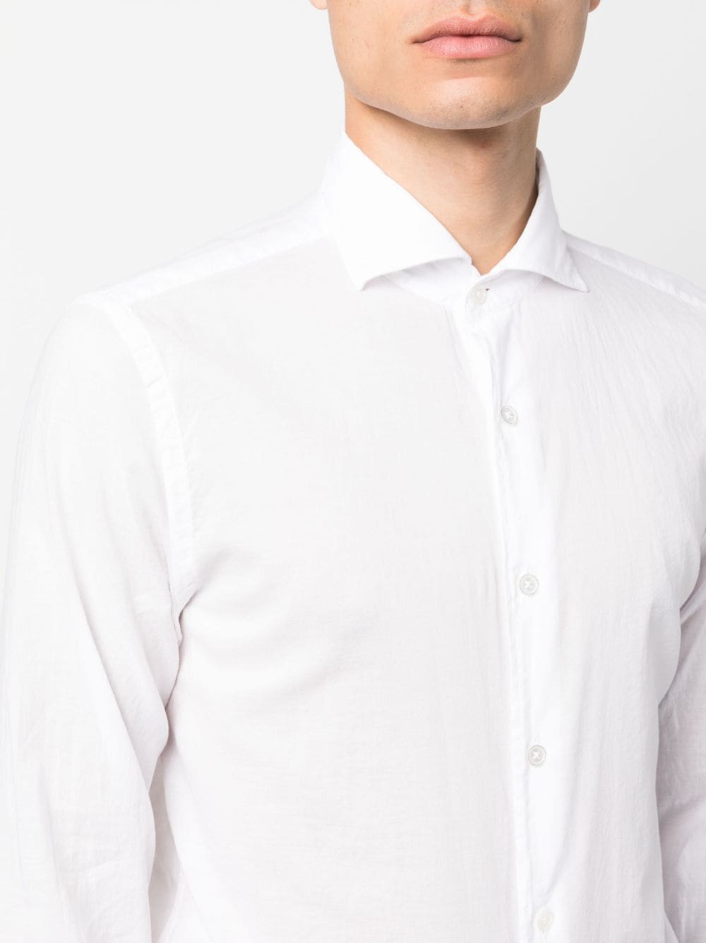 Shop Fedeli Long-sleeve Stretch-cotton Shirt In White