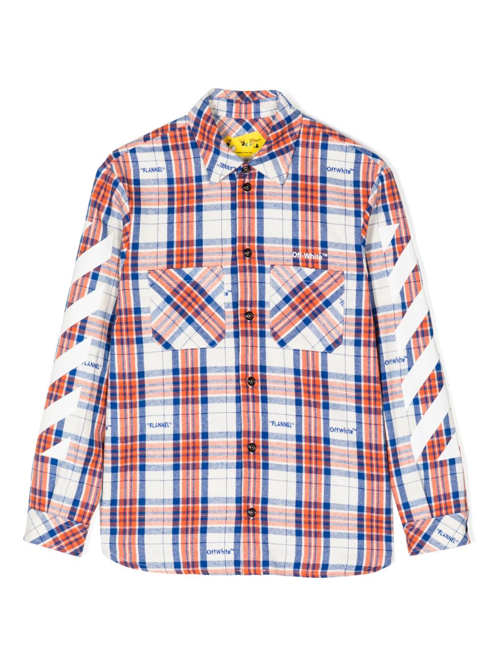 Shop Off-white Helvetica Diag-stripe Check-pattern Flannel Shirt In Orange