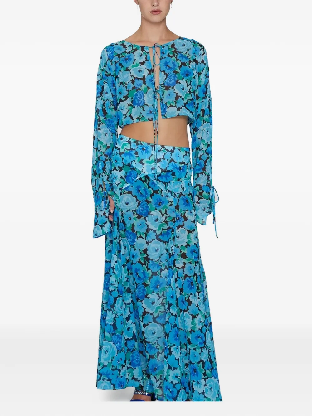 Rotate Birger Christensen Floral Midi Skirt In Blue