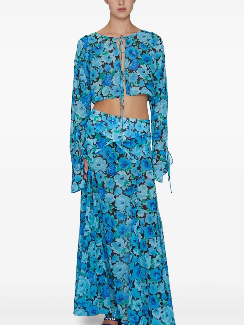 ROTATE BIRGER CHRISTENSEN Midi-rok met bloemenprint - Blauw