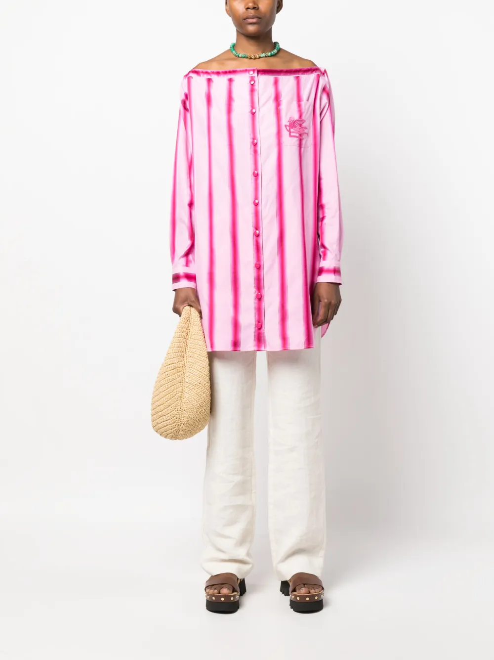 ETRO 0ff-shoulder striped shirtdress - Roze