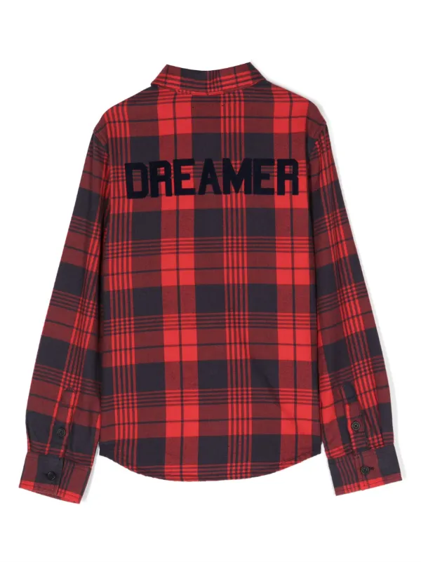 Red and black online check shirt with hood