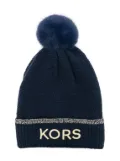 Michael Kors Kids embroidered-logo pompom beanie - Blue