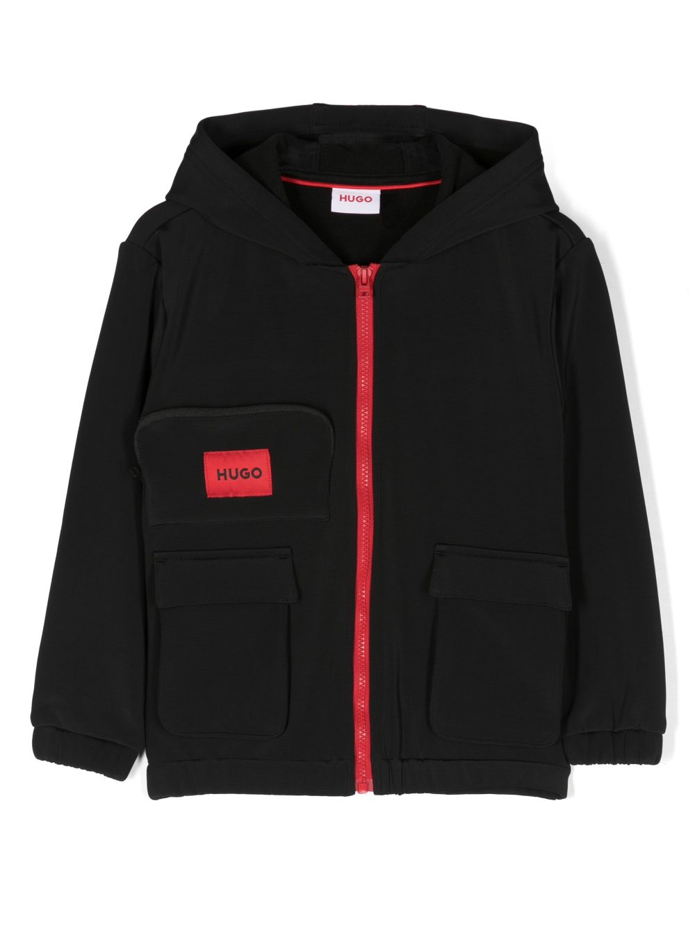 HUGO KIDS logo-patch hooded jacket - Black