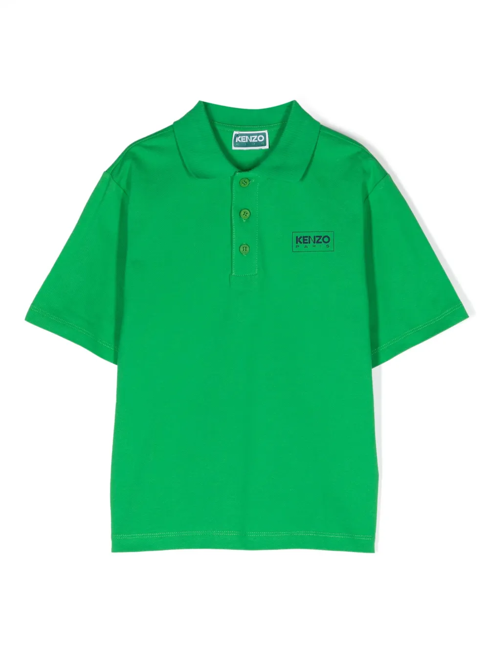 Kenzo Kids' Logo-print Cotton Polo Shirt In Green