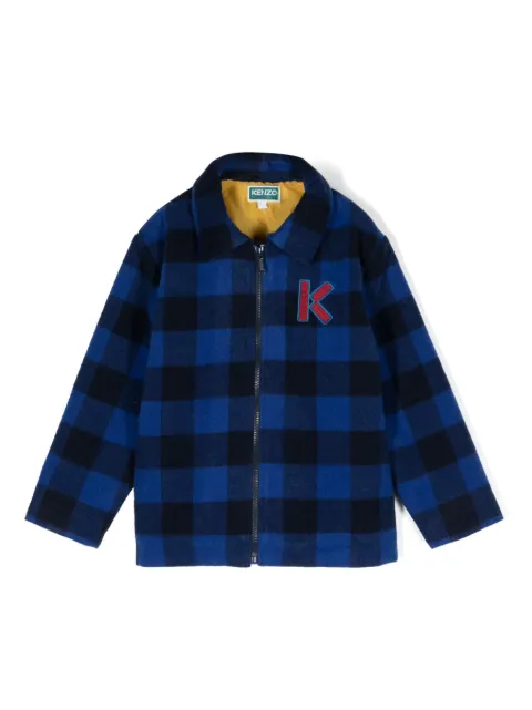 Kenzo Kids logo-embroidered checked wool jacket