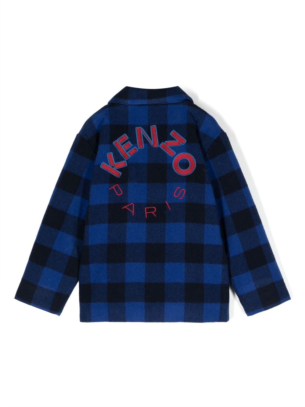 Shop Kenzo Logo-embroidered Checked Wool Jacket In Blue