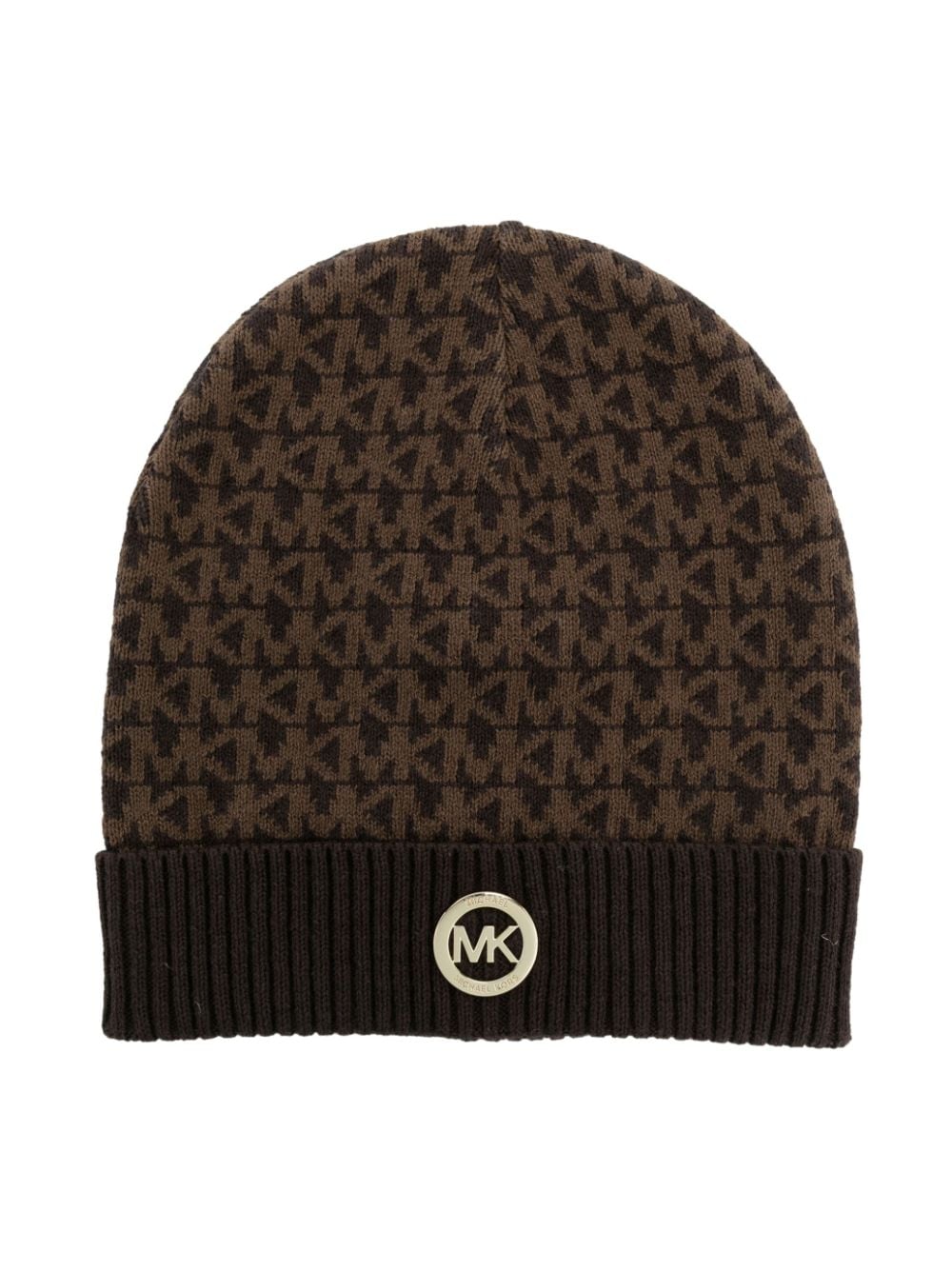 Michael Kors Kids monogram-pattern knit beanie - Brown