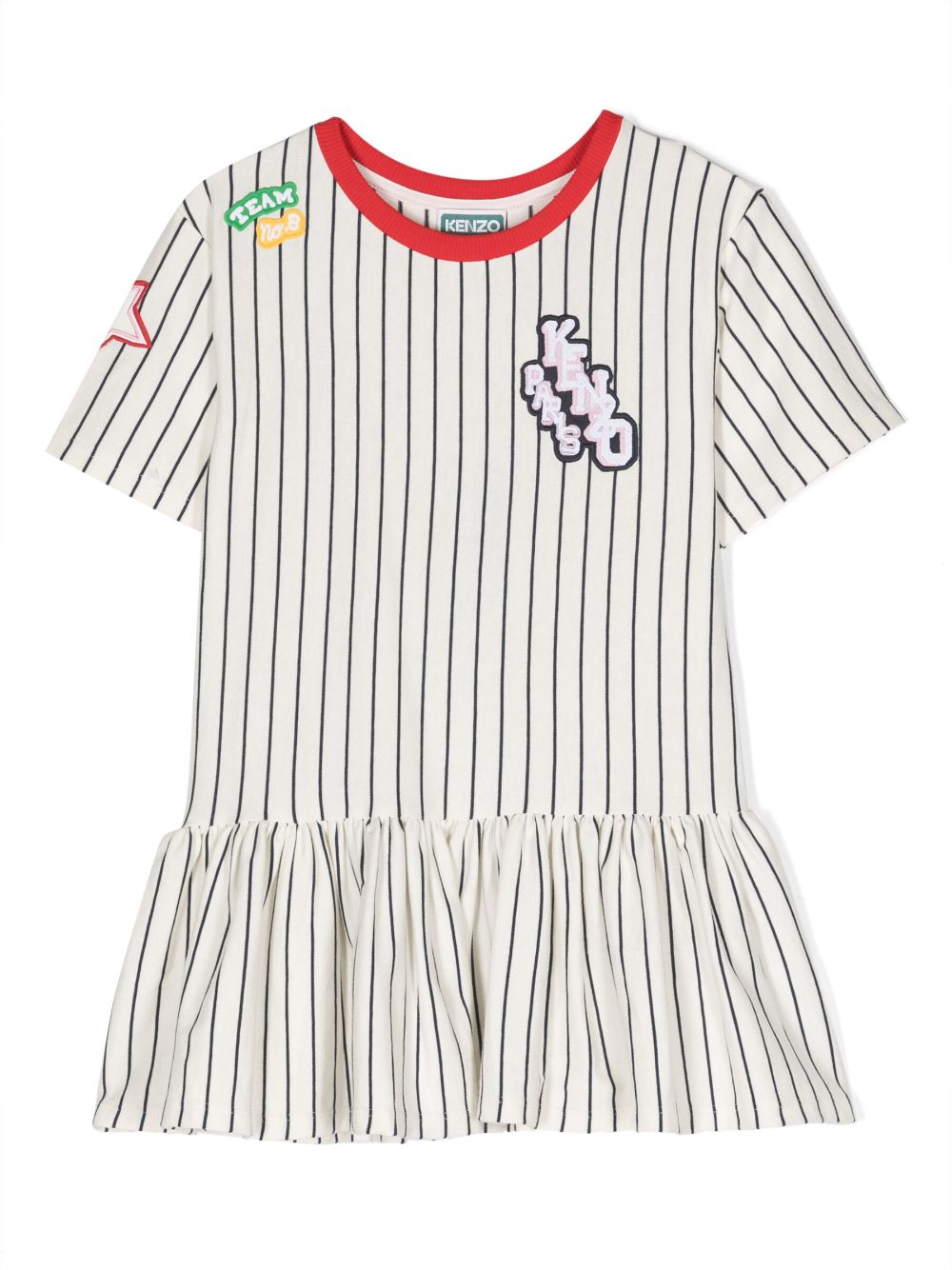 Kenzo Kids' Appliqué-detail Striped Dress In White