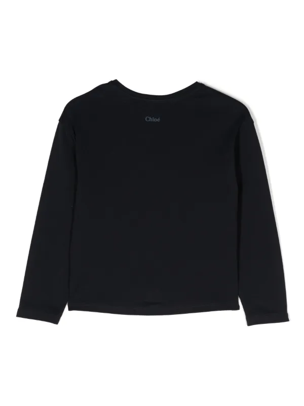 Tシャツ・カットソー CHLOE Women Tops CH24WMP47667 001 BLACK Chloé Kids floral-embroidered Organic Cotton T-shirt | Blue