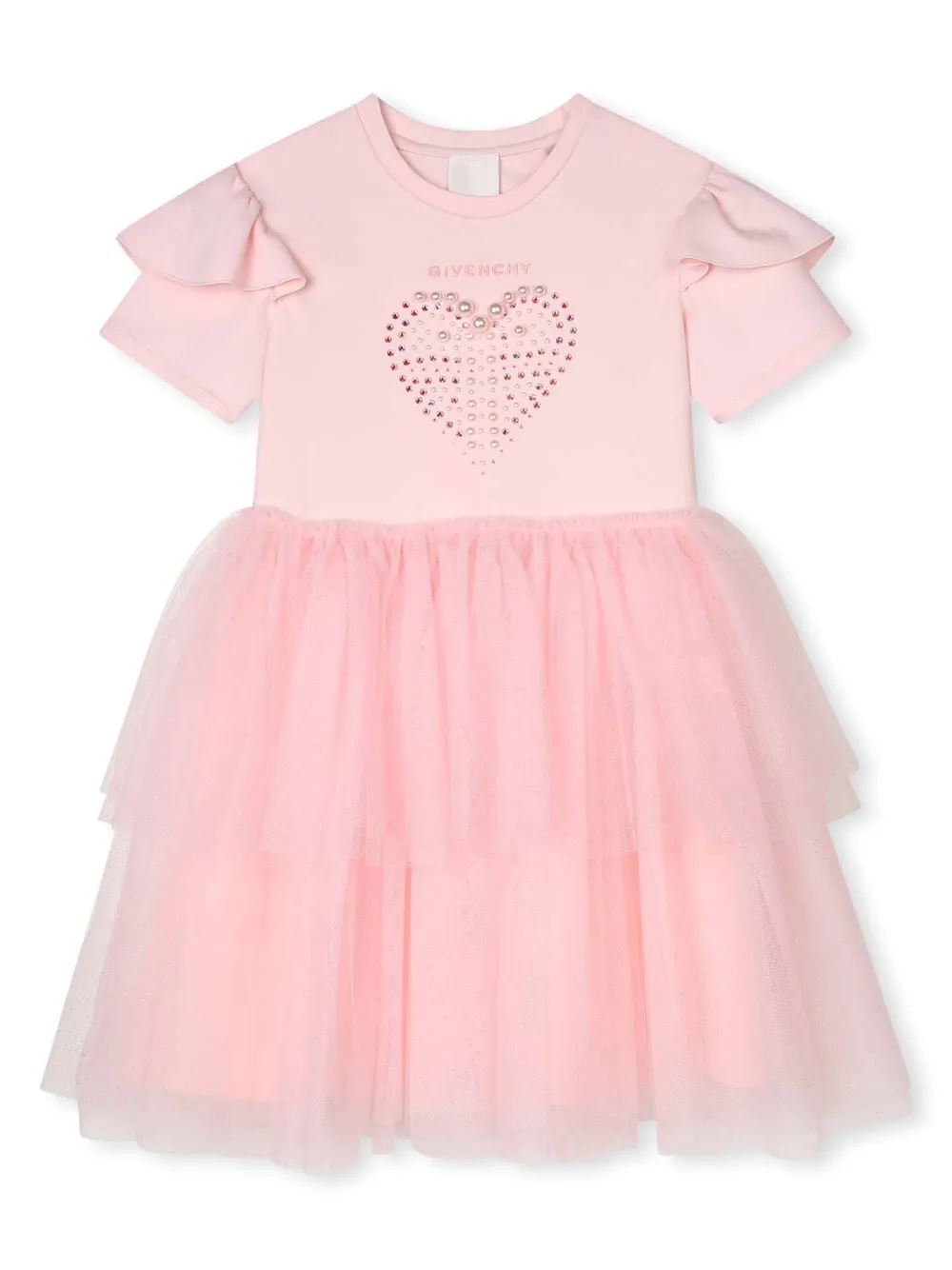 Givenchy Kids' Heart-motif Tulle Dress In Pink