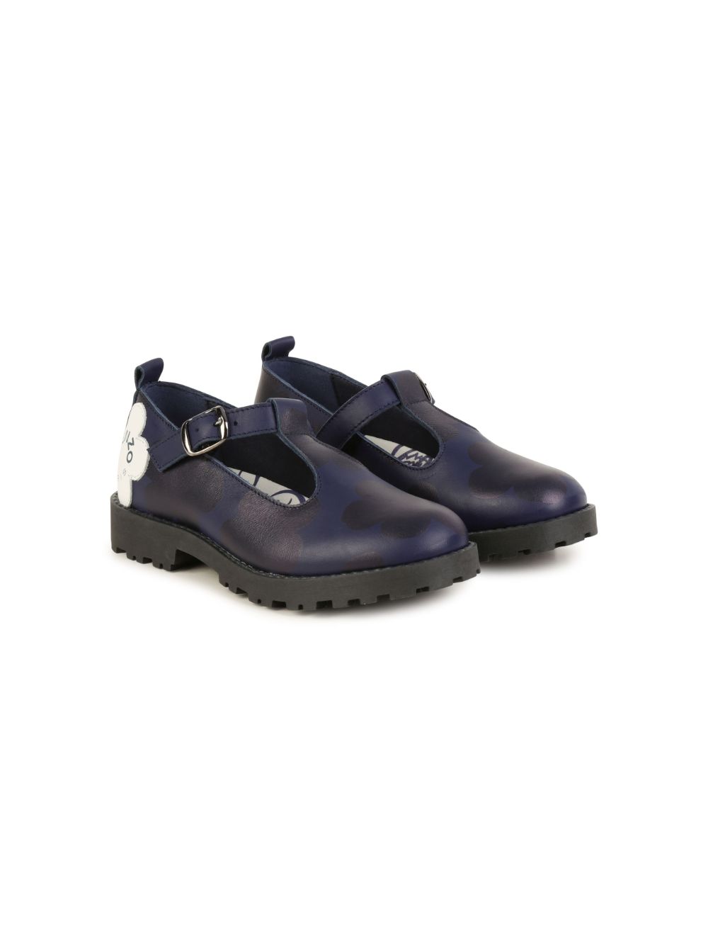 Kenzo Kids logo-print leather ballerina shoes - Blue