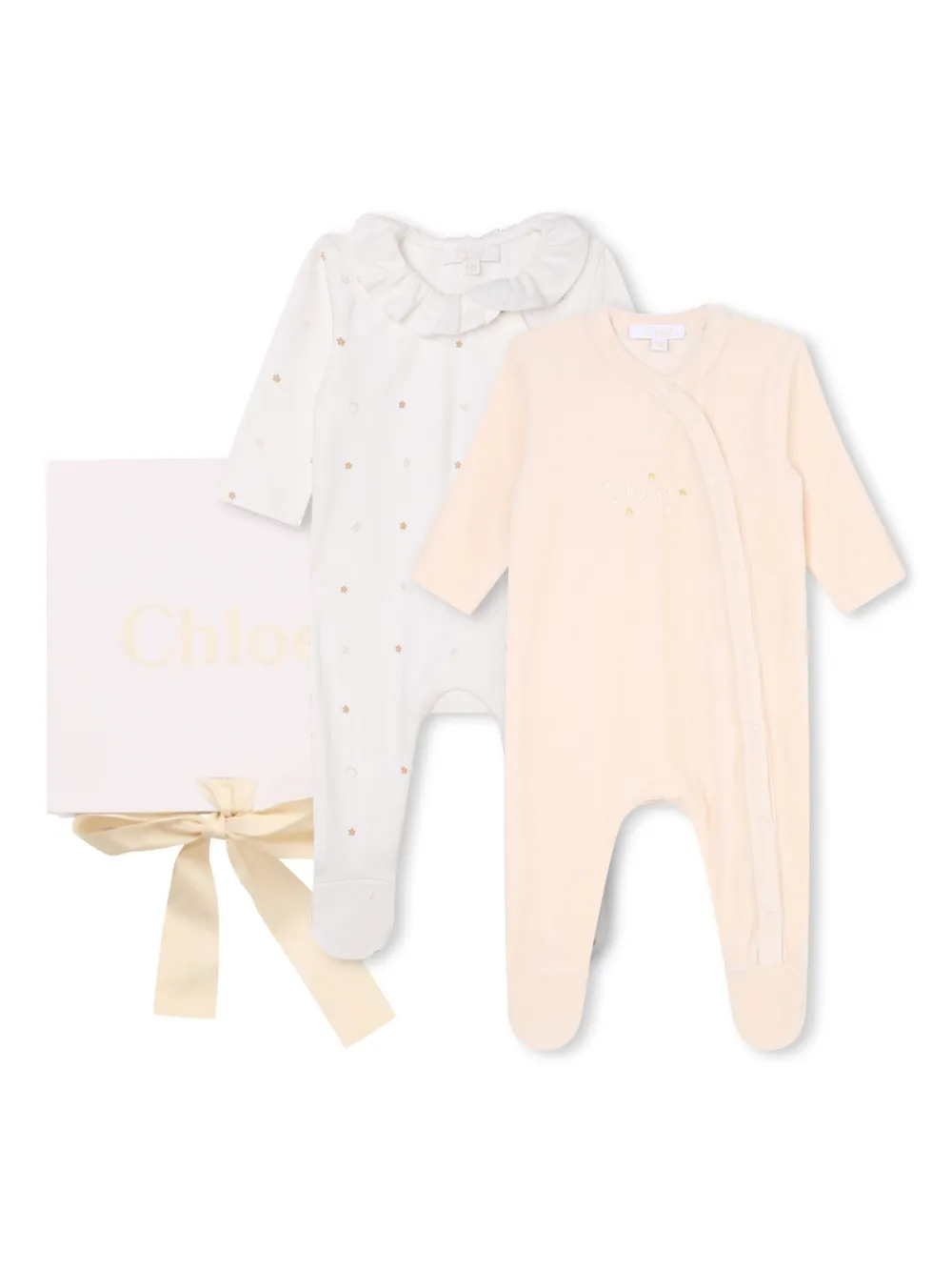 Shop Chloé Embroidered Organic-cotton Babygrow (set Of Two) In White