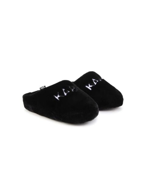 Karl Lagerfeld Kids logo-embroidered faux-fur slippers