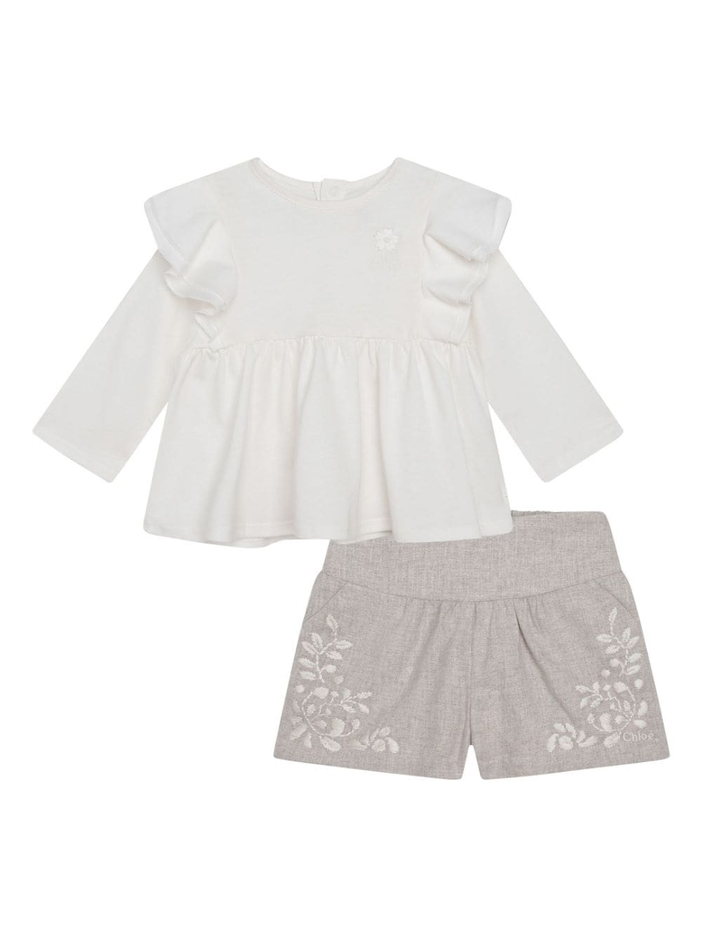 Chloé Babies' Floral-embroidered Organic-cotton Set In White