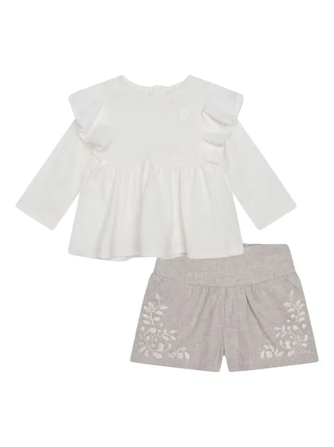 Chloé Kids floral-embroidered organic-cotton set