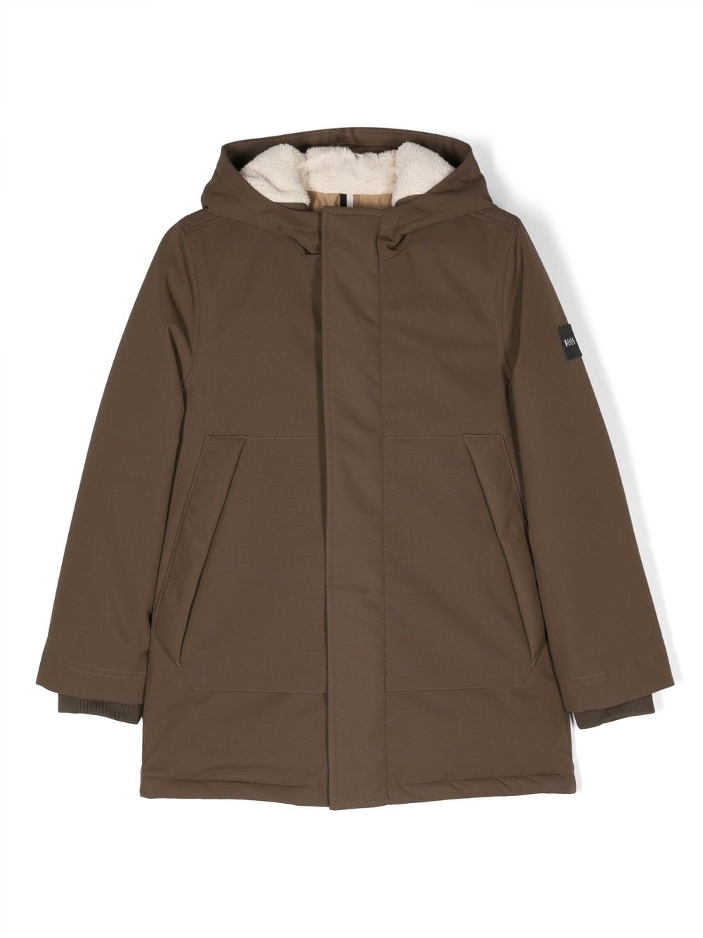 Bosswear Kids' Concealed-fastening Hooded Coat In Brown