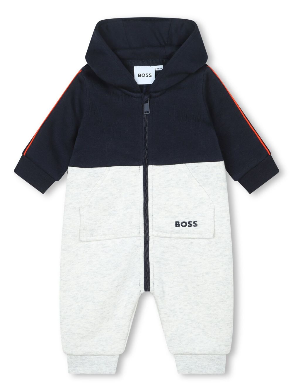 Bosswear Babies' Logo-embroidered Hooded Romper In Blue