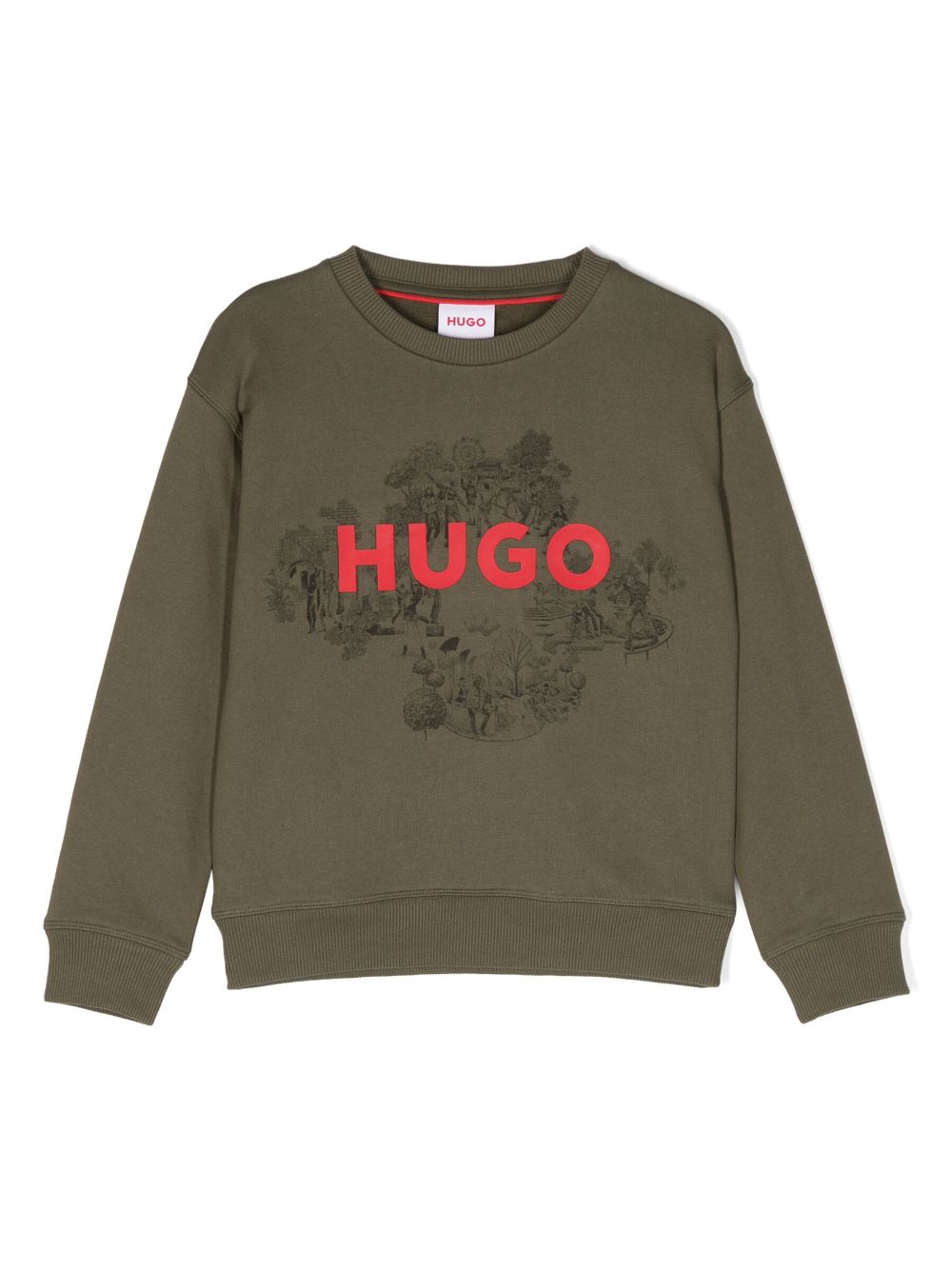 HUGO KIDS logo-print crew-neck sweatshirt - Green